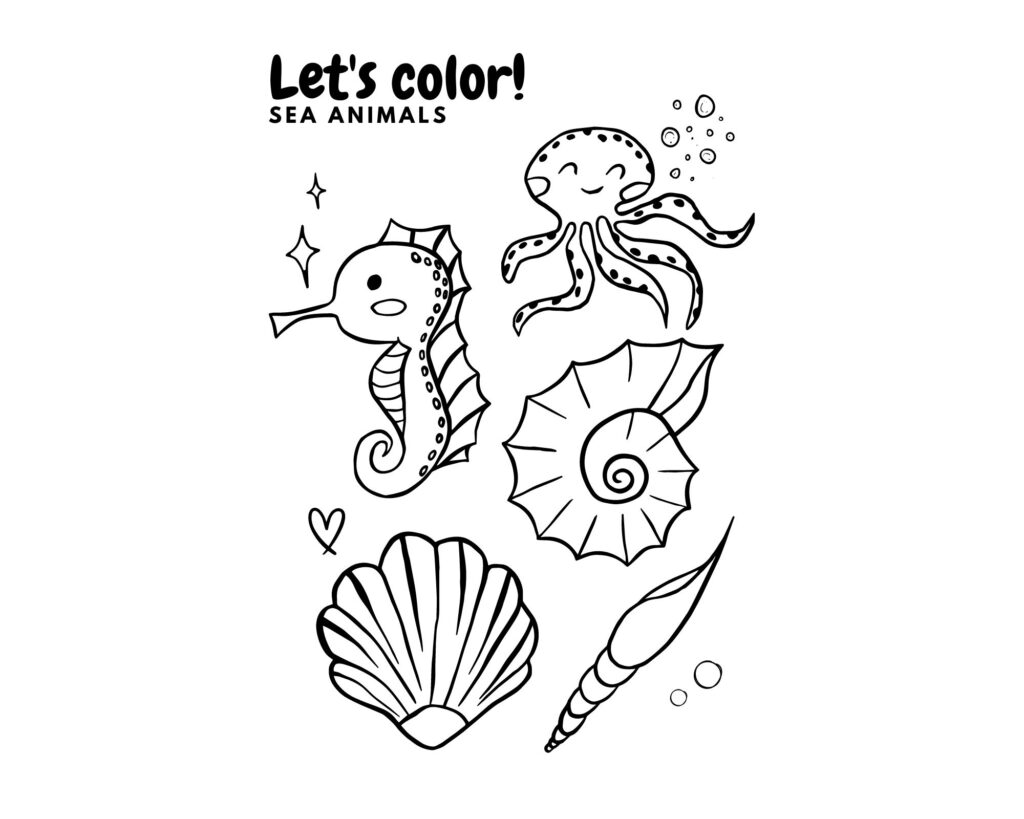 Simple doodle children drawing sea creatures Vector Image